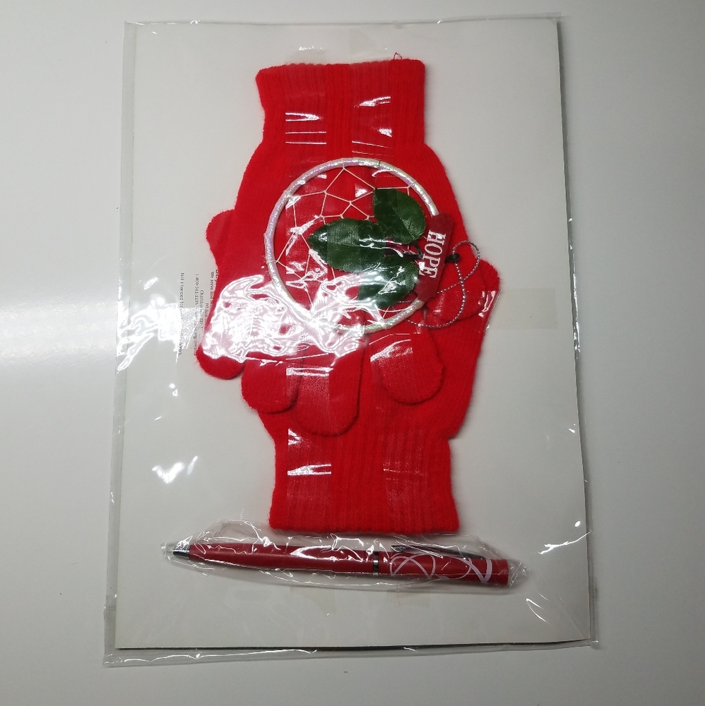 Christmas Red Gloves, Ornament and Pen